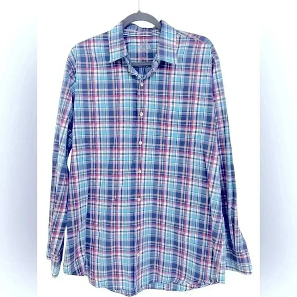 Peter Millar Men's Seaside Collection Cotton Silk Blend Blue Plaid Shirt - Picture 1 of 4